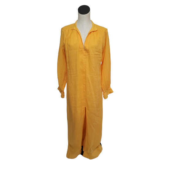 Frame Pleated Long-Sleeve Kaftan Maxi Dress in Yellow Orange Womens Small - Picture 3 of 11